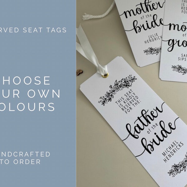 Personalised Reserved Seat Wedding Party Labels Tags Pew End Chair