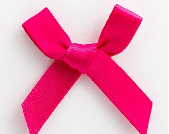 Mini Cerise Pink Satin Bows | Pack of 10 | Pre-Tied 3cm Wide | Self Adhesive Foam Pads Included