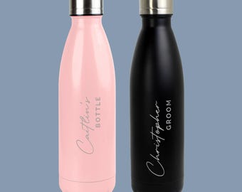 Personalised Metal Water Bottle | Pink or Black | Insulated Double Walled 500ml