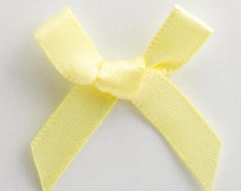 Mini Lemon Pale Yellow Satin Bows | Pack of 10 | Pre-Tied 3cm Wide | Self Adhesive Foam Pads Included
