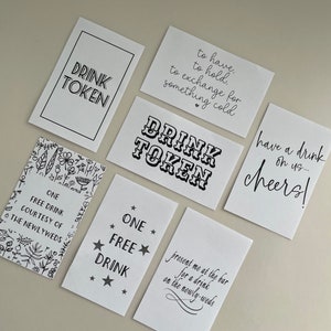 Favores de fiesta de boda con token de bebida gratis - Paquete de 10 - Personalizado o a medida - Cualquier color