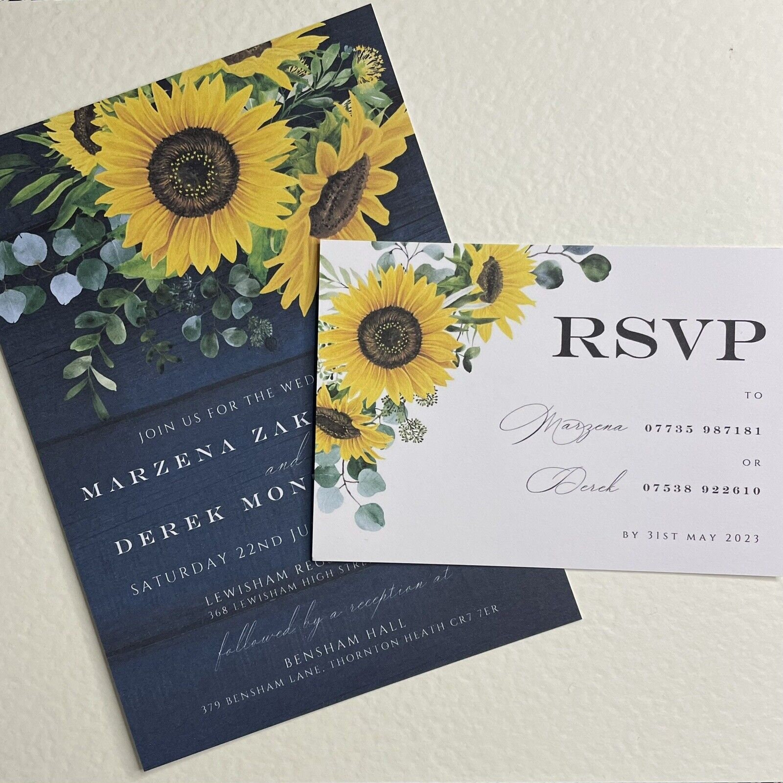 10 invitaciones de boda de girasol personalizadas y hechas a mano por  encargo / Azul marino oscuro y amarillo / Paquete de invitaciones RSVP -  MIRASOL de Inkterest - Etsy México, image size:1600x1600