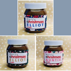 Étiquette Nutella personnalisée pour pot de 350g | Thème de Noël amusant pour enfants | Personnalisé avec nom | Cadeau de remplissage de bas