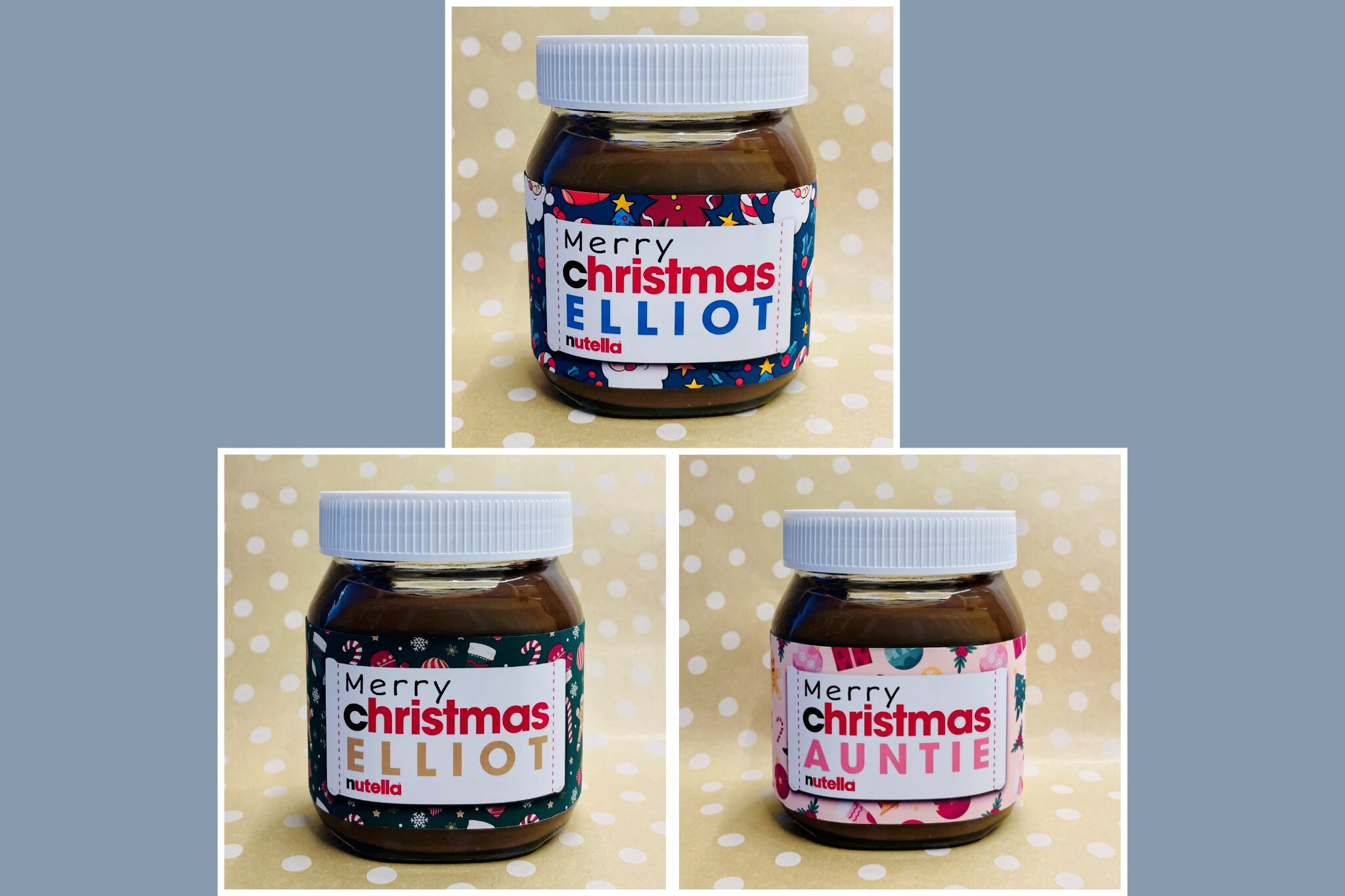 Personalised Nutella Label for 350g Jar | Fun Kids Christmas Theme | Customised with Name | Stocking Filler Gift