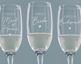 Personalised Prosecco Glasses - Hand Engraved Flutes with Names for Wedding or Hen Party - MULTIBUY BULKBUY DISCOUNTS