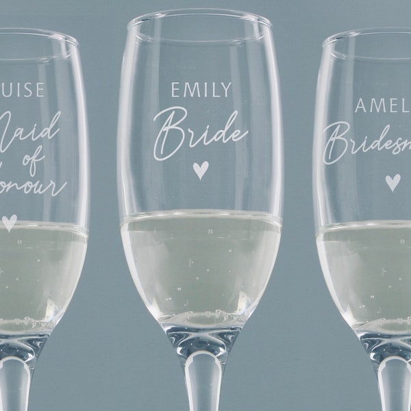 Personalised Prosecco Glasses - Hand Engraved Flutes with Names for Wedding or Hen Party - MULTIBUY BULKBUY DISCOUNTS