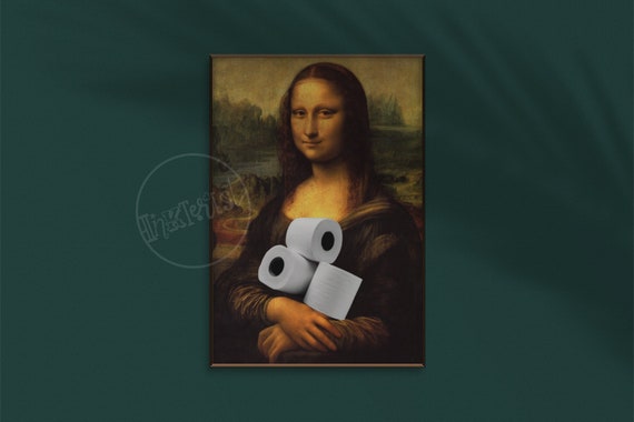 Divertente bagno WC decorazione ptura Mona Lisa indossa perle ragazza con rotolo di carta stampe su tela poster decorazione della parete di casa  15