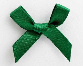 Mini Dark Green Satin Bows | Pack of 10 | Christmas | Pre-Tied 3cm Wide | Self Adhesive Foam Pads Included