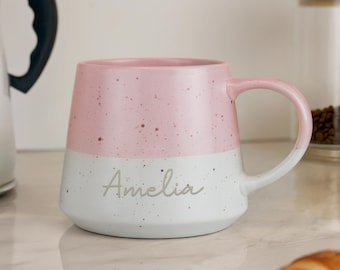 Personalised Modern Mug Ceramic Pink Dipped Glaze with Any Name, Words or Phrase up to 12 Characters