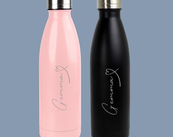 Personalised Metal Water Bottle | Pink or Black Heart | Insulated Double Walled 500ml