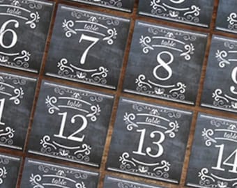 Packs of Square Rustic Chalkboard Style Wedding Table Numbers - Two Designs Available