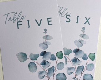 Teal Eucalyptus Wedding Table Number Name Set Numbers 1 to 10 plus Top Table Can Be Personalised Personalized Blue Branches Design Handmade