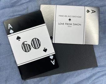 60th Birthday Gift - Solid Steel Ace of Spades Playing Card Bottle Opener with Personalised Sleeve