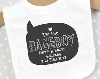 Wedding Baby Bib | Pageboy | Personalised | Black & White with Couple's Names and Wedding Date