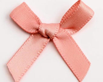 Mini Rose Gold Pink Satin Bows | Pack of 10 | Pre-Tied 3cm Wide | Self Adhesive Foam Pads Included