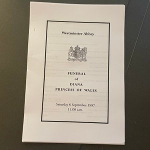 Official Order of Service for the Funeral of Diana, Princess of Wales 6th Sep 1997 Westminster Abbey - Royal Memorabilia