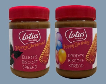 Personalised Lotus Biscoff Spread Label for 400g Jar | Christmas or Birthday Gift | Name and Message of Your Choice | Stocking Filler Treat