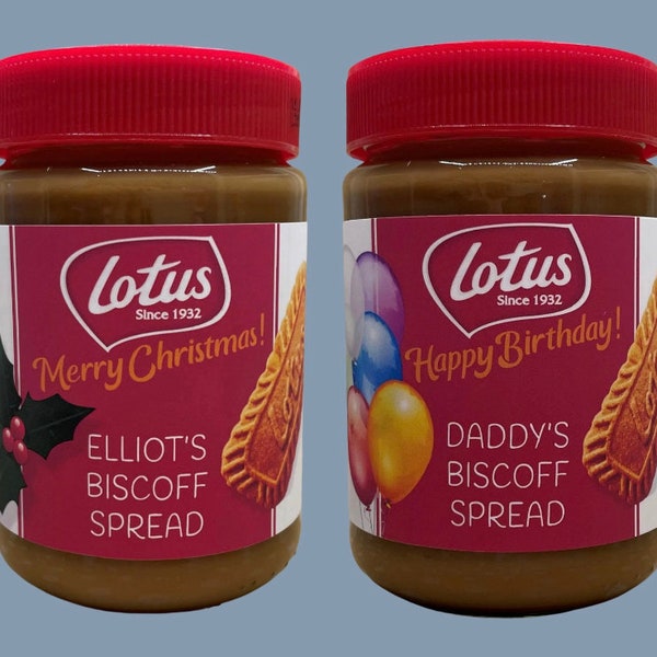 Personalised Lotus Biscoff Spread Label for 400g Jar | Christmas or Birthday Gift | Name and Message of Your Choice | Stocking Filler Treat