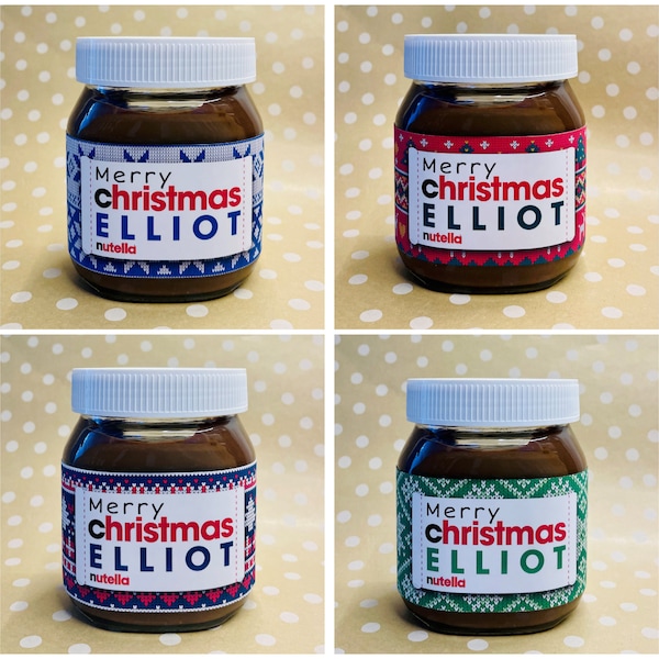 Étiquette Nutella personnalisée pour pot de 350 g | Thème du pull en tricot de Noël | Personnalisé avec le nom | Cadeau de remplissage de bas