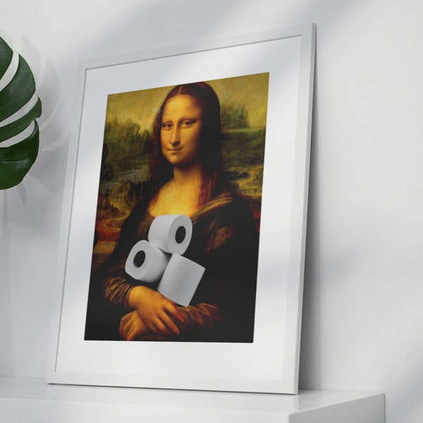 Badezimmer Wand Kunst | Mona Lisa Hält Toiletten Rollen Parodie Portrait | Lustige Garderobe Dekor | Toilette Humor