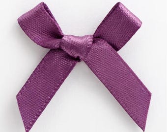 Mini Dusty Purple Lilac Satin Bows | Pack of 10 | Pre-Tied 3cm Wide | Self Adhesive Foam Pads Included
