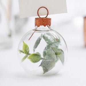 Place Card Holders Eucalyptus Filled Bauble Style | Wedding Table Card Stands | Rose Gold Trim