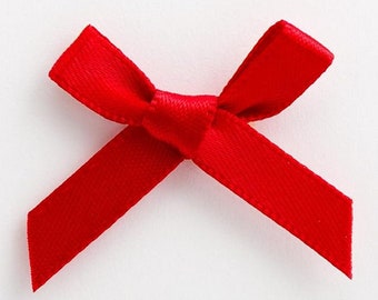Mini Red Satin Bows | Pack of 10 | Christmas | Pre-Tied 3cm Wide | Self Adhesive Foam Pads Included