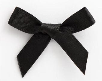Mini Black Satin Bows | Pack of 10 | Pre-Tied 3cm Wide | Self Adhesive Foam Pads Included