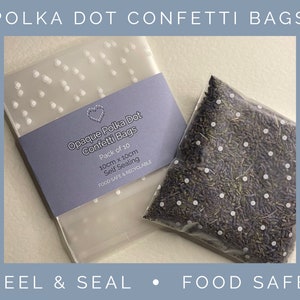 Confezione da 10 sacchetti per coriandoli e bomboniere semitrasparenti grandi a pois 10 cm x 10 cm