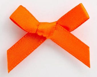 Mini Orange Satin Bows | Pack of 10 | Pre-Tied 3cm Wide | Self Adhesive Foam Pads Included