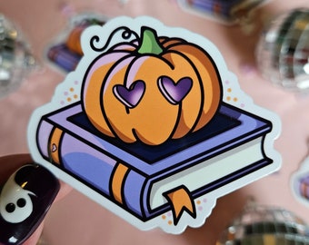 Books and Pumpkins | Glossy Or Holo Tattoo Style Halloween Book Sticker | Laptop Decal | Kindles | Journals