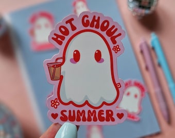 Hot Ghoul Summer | Glossy Or Holo Tattoo Style Cute Ghost Sticker | Laptop Decal | Kindles | Journals