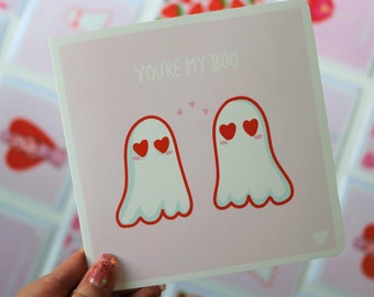 You're My Boo | Cute Ghostie Blank Greetings Card | Pun Gift For Loved Ones and Friends | Anniversary | Valentines | Birthday