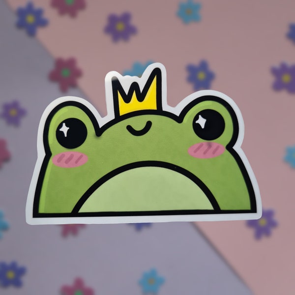 Peeking Happy Frog w/ Crown || Glossy Weatherproof Sticker | Laptop Decal | Water Bottles | Journals