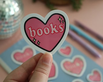 Books Heart | Glossy Or Holo Tattoo Style Book Sticker | Laptop Decal | Kindles | Journals