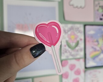 Candy Heart Lolly | Glossy Or Holo Tattoo Style Pastel Cute Sticker | Laptop Decal | Kindles | Journals