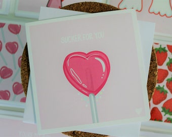 Sucker For You | Blank Greetings Card | Cute Pun Gift For Loved Ones and Friends | Anniversary | Valentines | Birthday