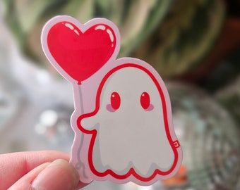 Heart Balloon Ghost | Glossy Or Holo Tattoo Style Cute Sticker | Laptop Decal | Kindles | Journals