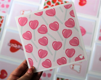 Pink Candy Heart Lolly | Blank Greetings Card | Anniversary | Valentines | Birthday | Mothers Day