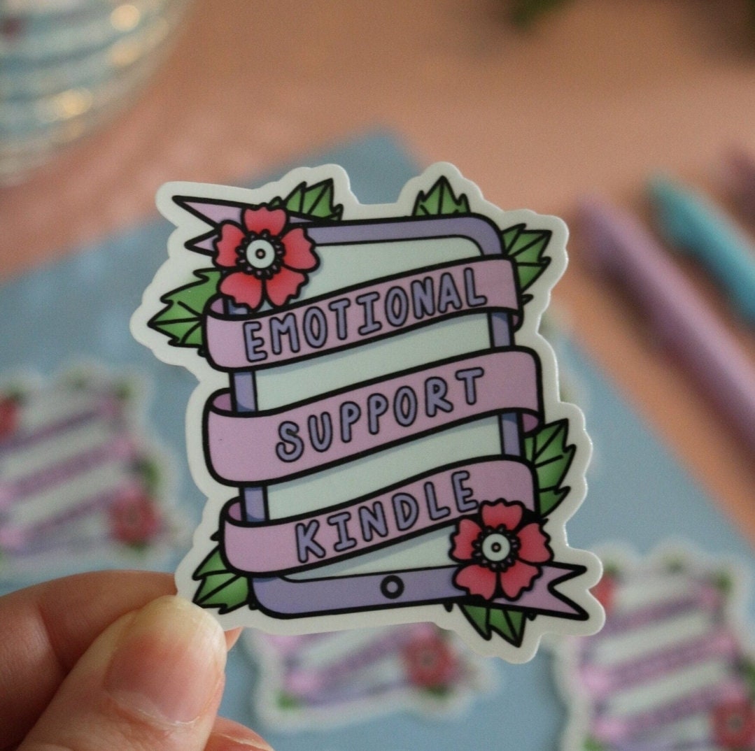 Emotional Support Kindle Heart Sticker, Kindle Addict, Bookish