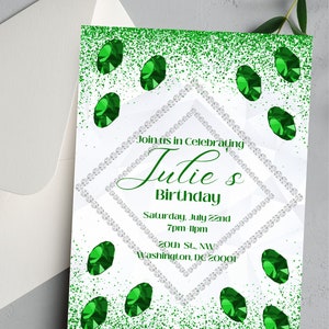 Emerald Birthday Invitation, Women Birthday Invitation, Digital Download, Editable Template, Printable