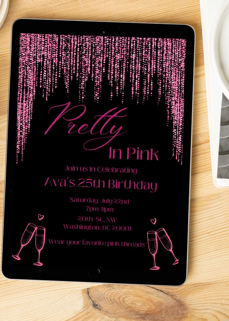Pretty in Pink Birthday Invitation, Birthday Invitation, Pink and Black