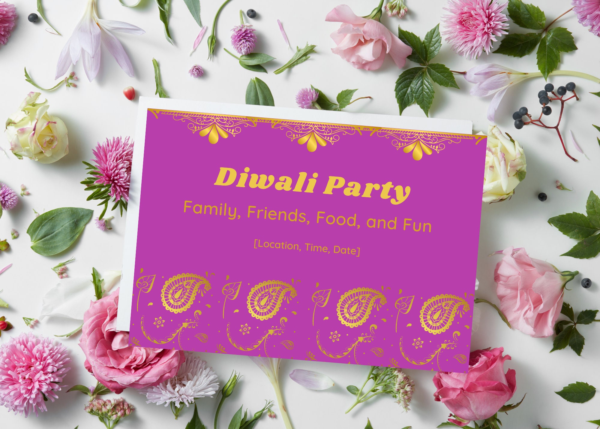 Hot Pink and Gold Diwali Invitation Festival of Lights Etsy