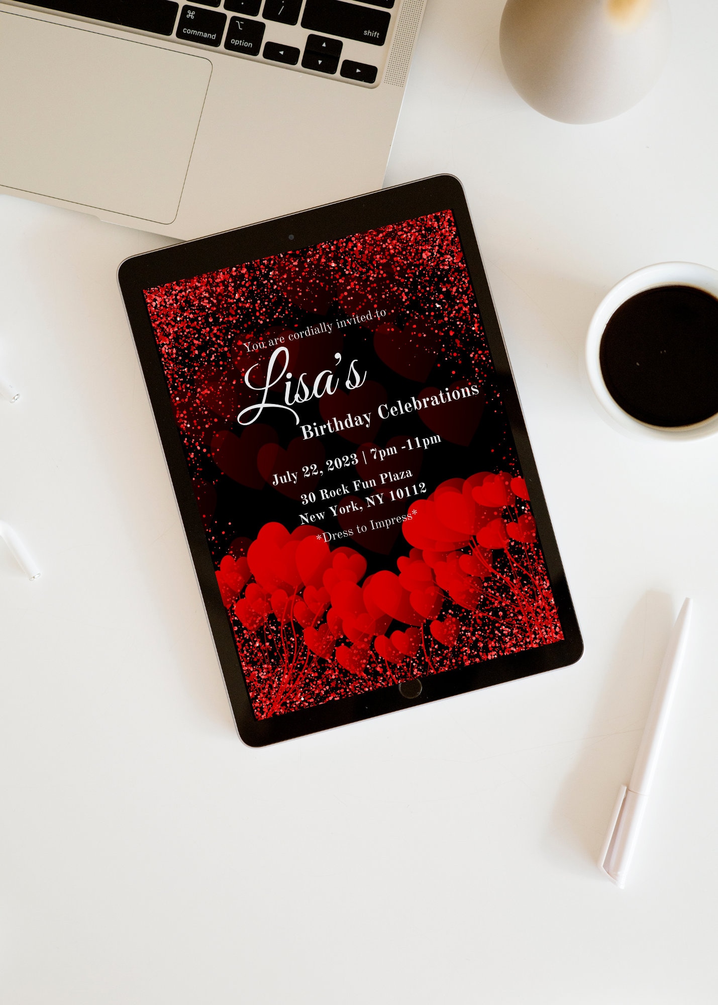 Red and Black Birthday Invitation, Women Birthday Invitation, Digital ...