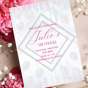 Opal Birthday Invitation, Women Birthday Invitation, Digital Download, Editable Template, Printable