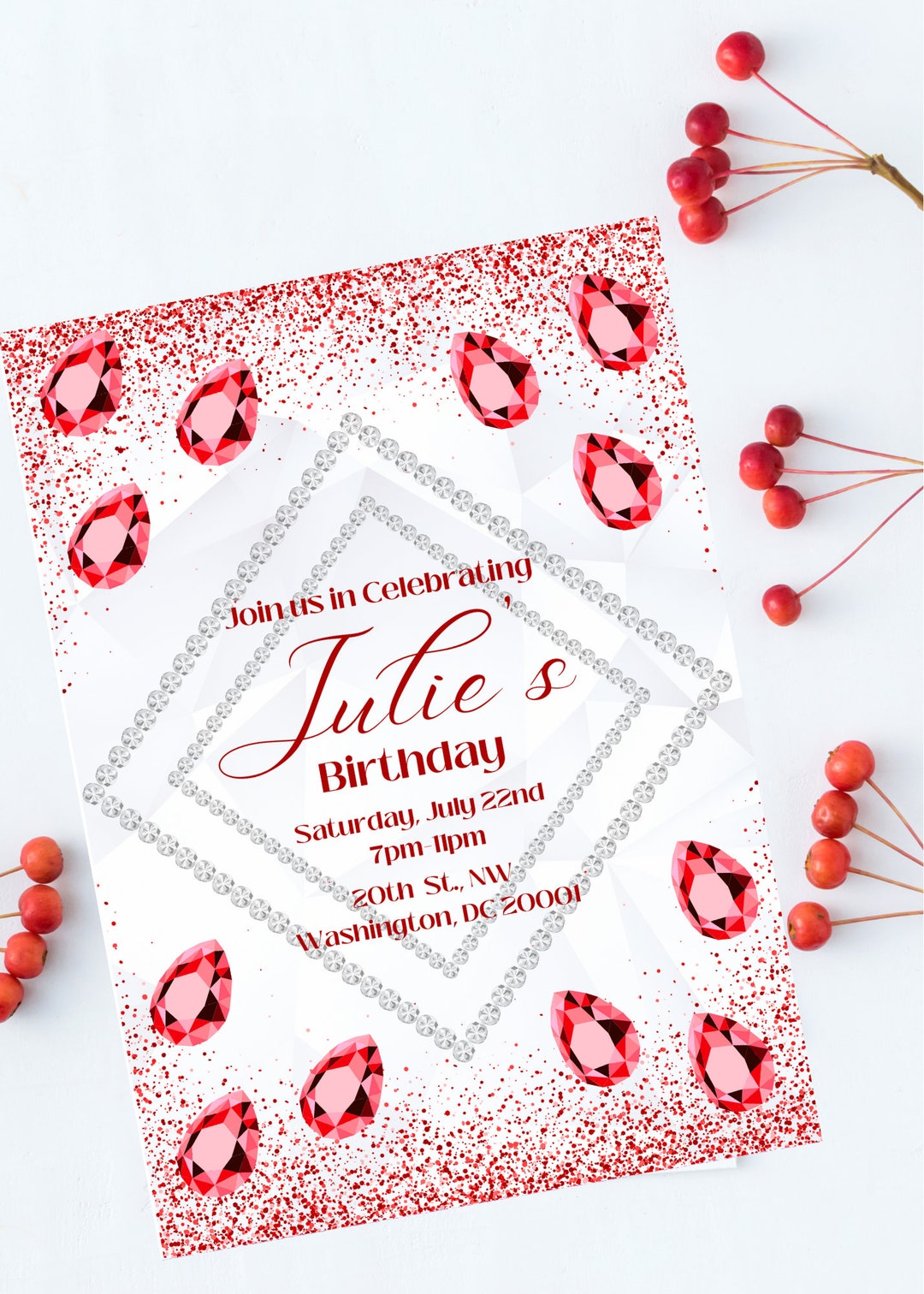 Ruby Ball Invite Ruby Birthday Invitation, Women Birthday Invitation, Digital Download ...