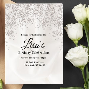 Pearl Invitation, Women Birthday Invitation, Digital Download, Editable Template, Printable