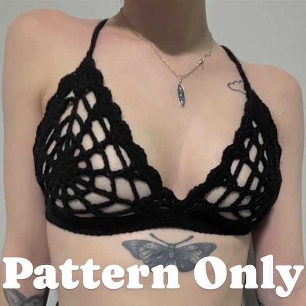 PATTERN Spiderweb Bralette, Crochet Top Pattern, Grunge, Rave, Goth, Hippie, Alternative, Festival, Fairy Crochet Bra Top Pattern Only