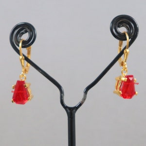 Garnet Coffin Earrings: Gold Plated Sterling Silver Dangle