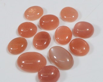 12 Pcs AAA+Quality Very Rare Natural Peach Moonstone Cabochon Flat Bottom Oval Shape Approx. 20X15 MM To 14X12 MM Use for Jewelry Making